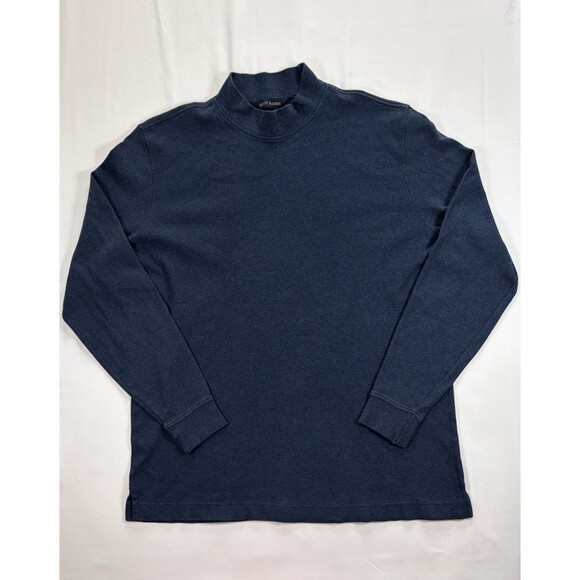 SCOTT BARBER Men's L Navy Blue Mock Neck Sweater 100% Pima Cotton Knit - Picture 2 of 10